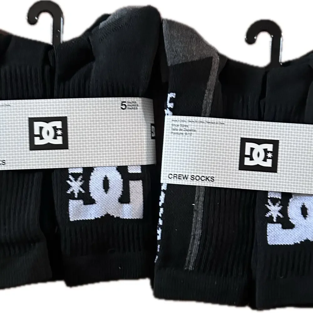 DC SHOE 5 10 PACK MEN'S CREW SOCKS STYLE BLK SHOE